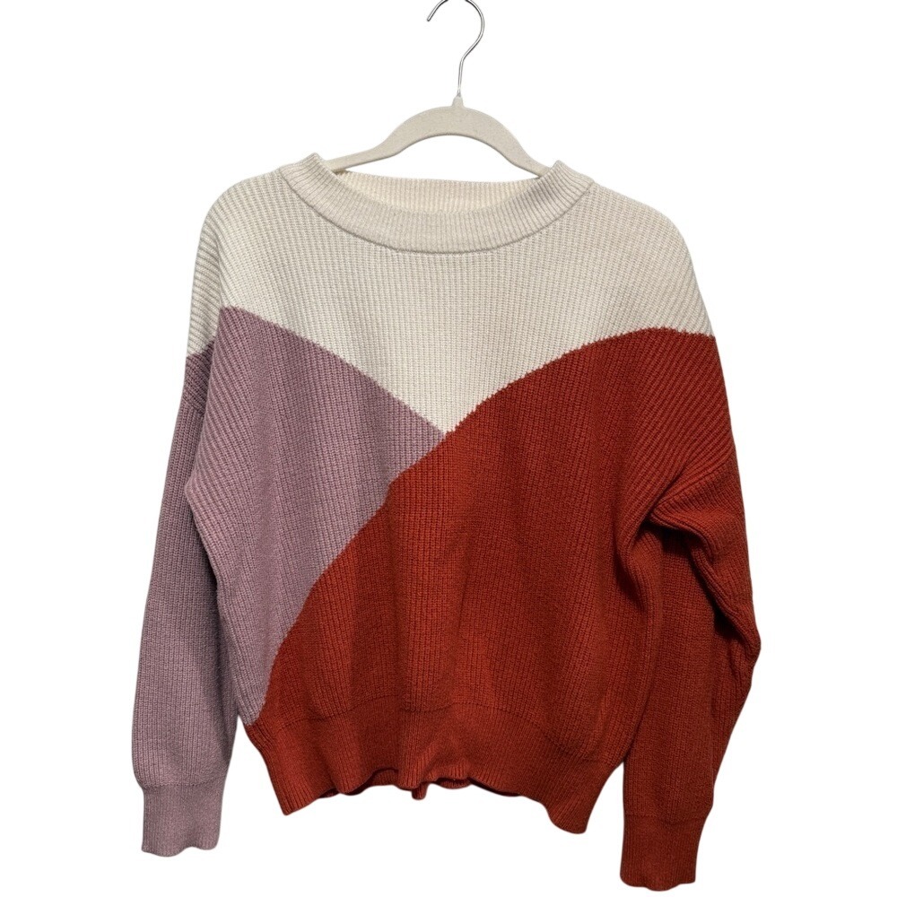 Sophie Rue Karmiti Womens M Ivory Pink Rust Colorblock Raglan Knit Sweater
